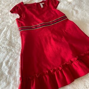 Janie and Jack Girls Size 4 Red Scallop Neck Dress with Ribbon & Ruffle Hem